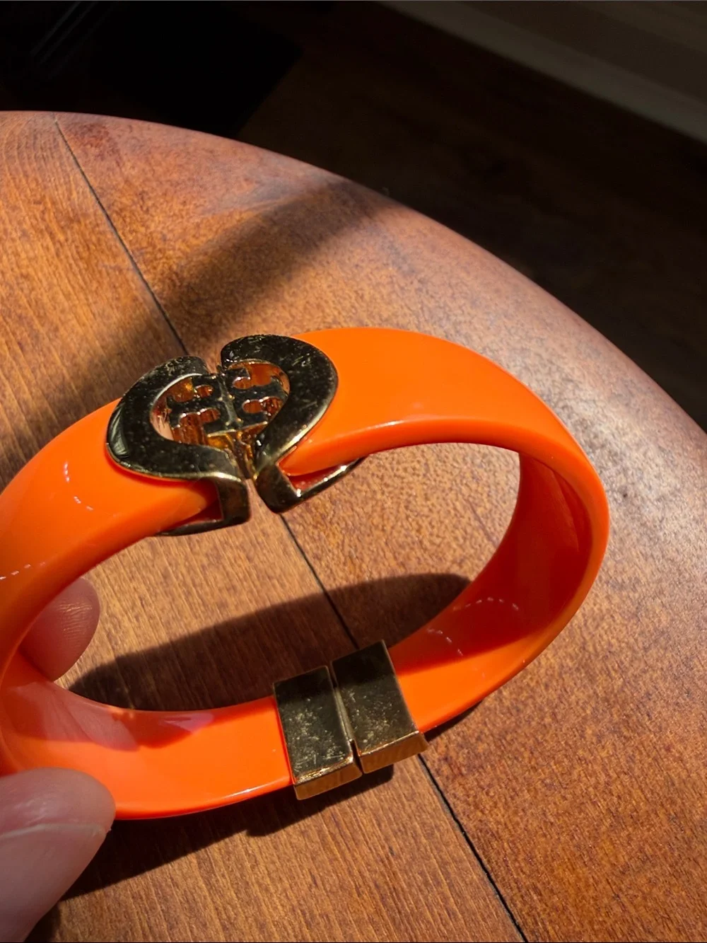 Tory Burch Kira Orange Resin Lucite Hinged Bracelet